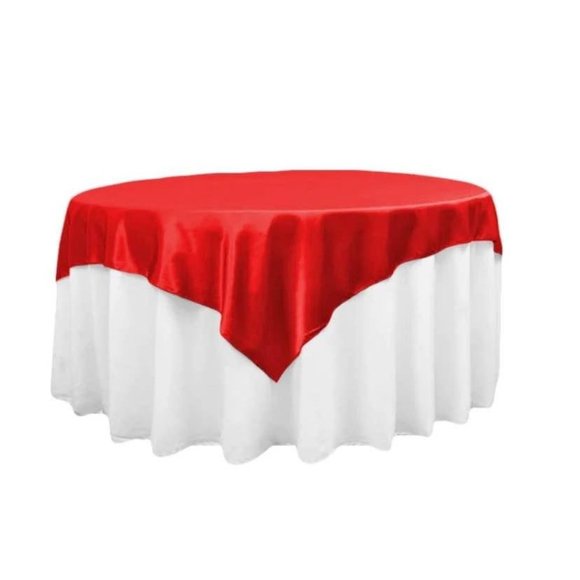 Red Square 72" Satin Table Overlay Wedding Party Dining Tablecloth - New - Picture 1 of 1